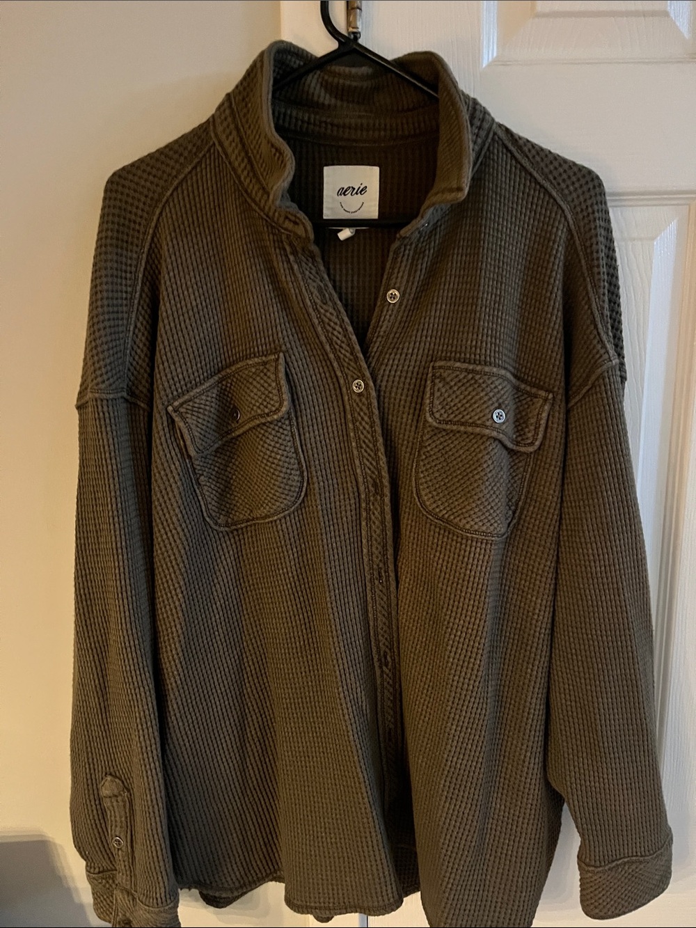 aerie Olive Green Waffle-Knit Utility Jacket